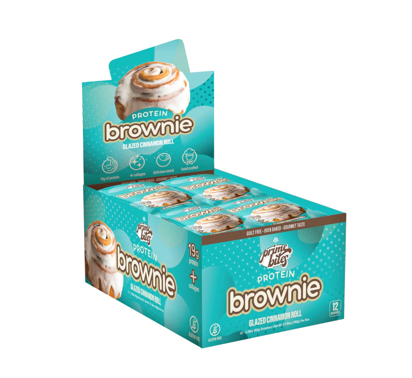 Prime Bites Protein Brownie from Alpha Prime Supplements, 16-17g Protein, 5g Collagen, Delicious Guilt-Free Snack,12 bars per box (Glazed Cinnamon Roll)