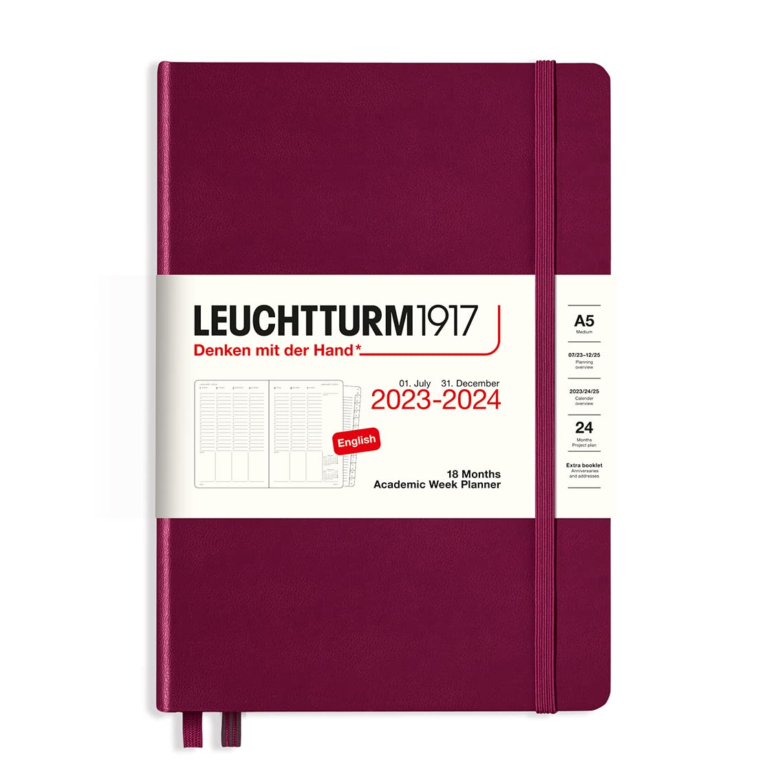 LEUCHTTURM1917 - Academic Week Planner 18-month Hardcover, Jul. 2023 - Dec. 2024, English