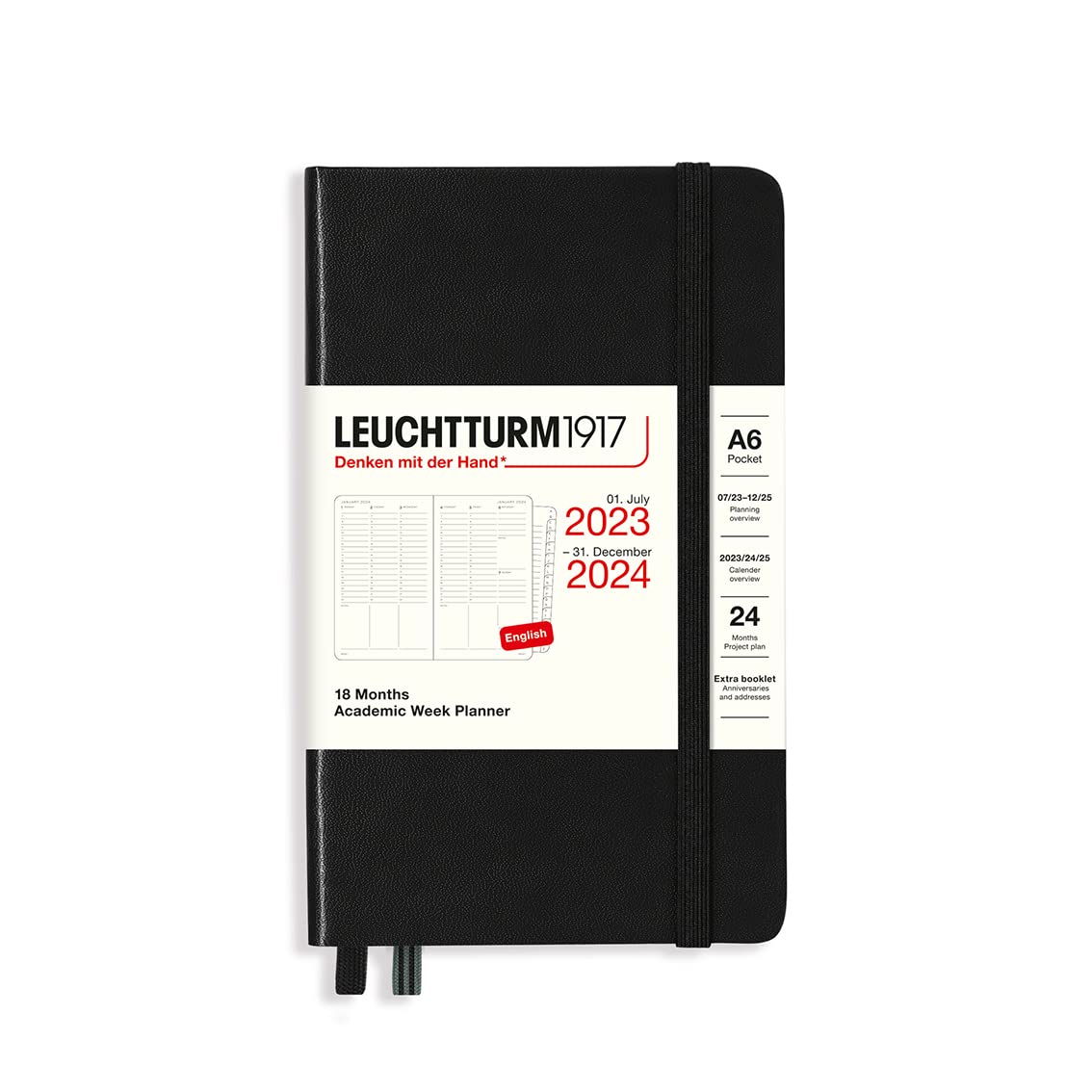 LEUCHTTURM1917 - Academic Week Planner 18-month Hardcover, Jul. 2023 - Dec. 2024, English